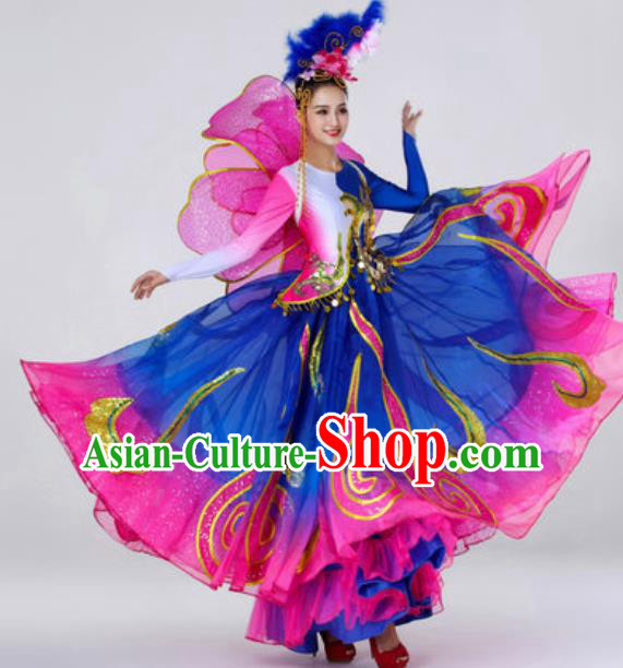 Traditional Chinese Opening Dance Outfits Classical Dance Royalblue Dress Umbrella Dance Stage Performance Costume for Women