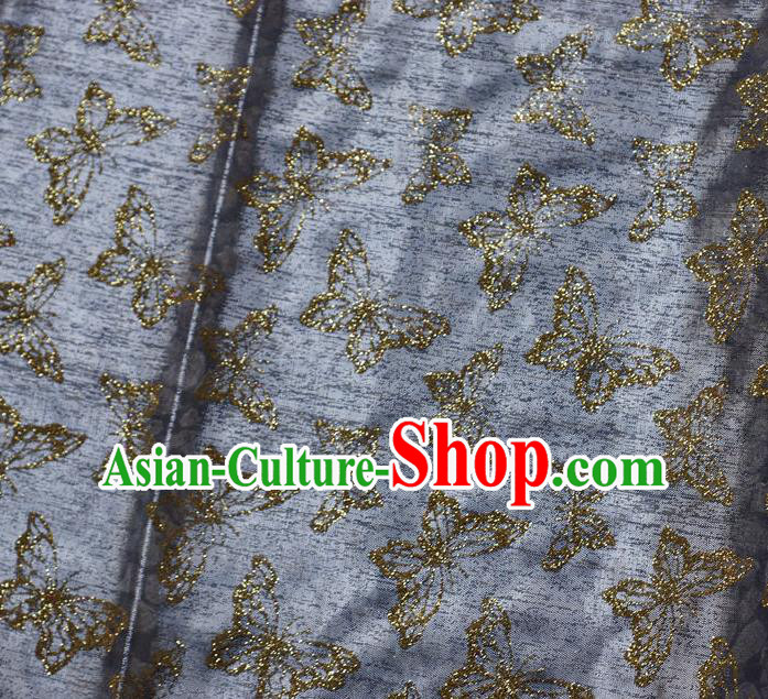 Chinese Traditional Butterfly Pattern Design Grey Veil Fabric Cloth Organdy Material Asian Dress Grenadine Drapery