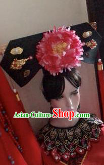 Chinese Traditional Qing Dynasty Princess Peony Flag Bun Drama Princess of Pearl Ancient Manchu Lady Xia Ziwei Hair Accessories Headwear