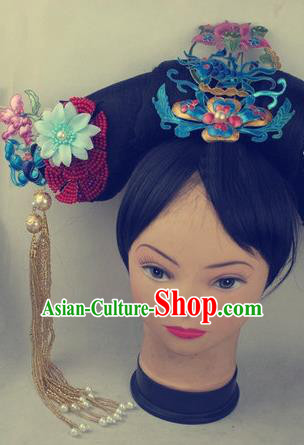 Chinese Traditional Qing Dynasty Royal Princess Hair Accessories Drama Ancient Imperial Consort Flag Bun Headwear