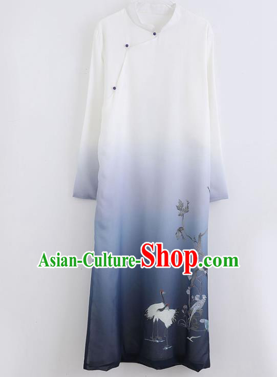 Republic of China National Printing Chiffon Robe Traditional Tang Suit Costume Comic Dialogue Long Gown for Men