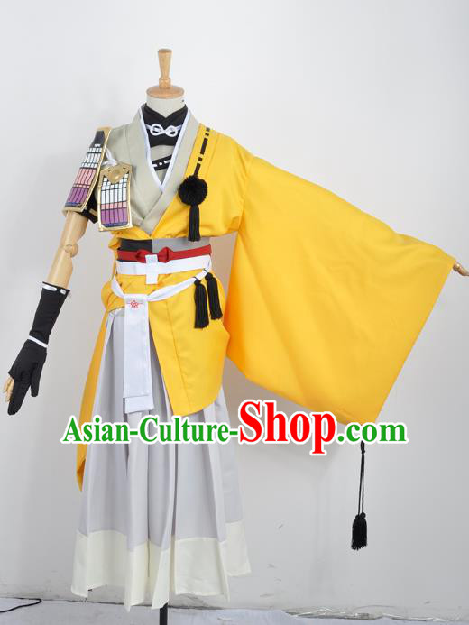 Traditional Japan Cosplay Onmyoji Yellow Costumes Japanese Ancient Female Swordsman Kimono Clothing for Women