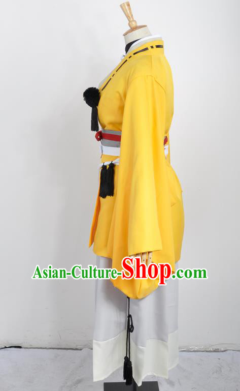Traditional Japan Cosplay Onmyoji Yellow Costumes Japanese Ancient Female Swordsman Kimono Clothing for Women