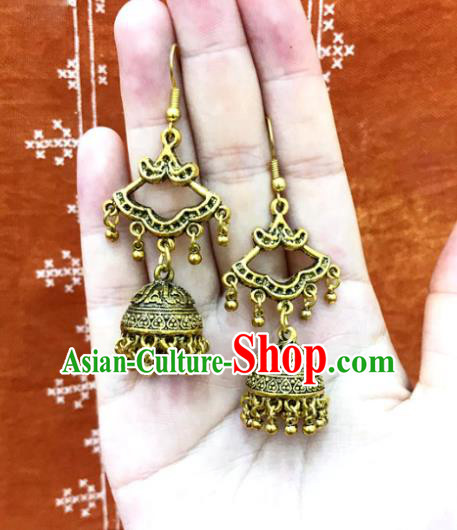 Asian India Traditional Golden Alloy Eardrop Asia Indian Tassel Earrings Belly Dance Jewelry Accessories for Women