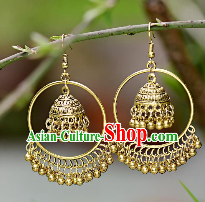 Asian India Traditional Accessories Asia Indian Bollywood Dance Earrings Jewelry Golden Bells Tassel Eardrop for Women