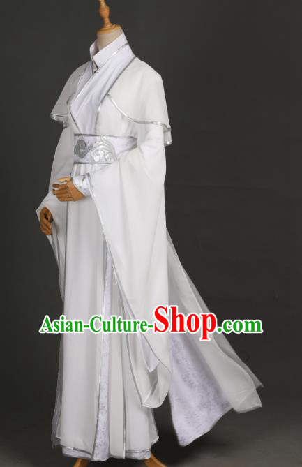 Traditional Chinese Cosplay Prince Xie Lian Costume Ancient Chivalrous Knight Garment Swordsman White Clothing for Men