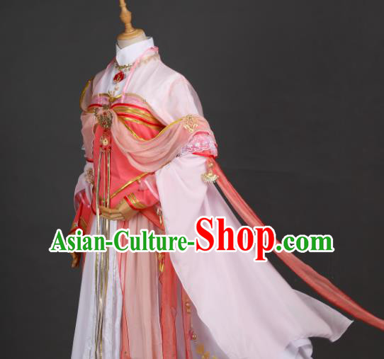 Traditional Chinese Cosplay Fairy Princess Pink Hanfu Dress Costumes Ancient Chivalrous Woman Clothing