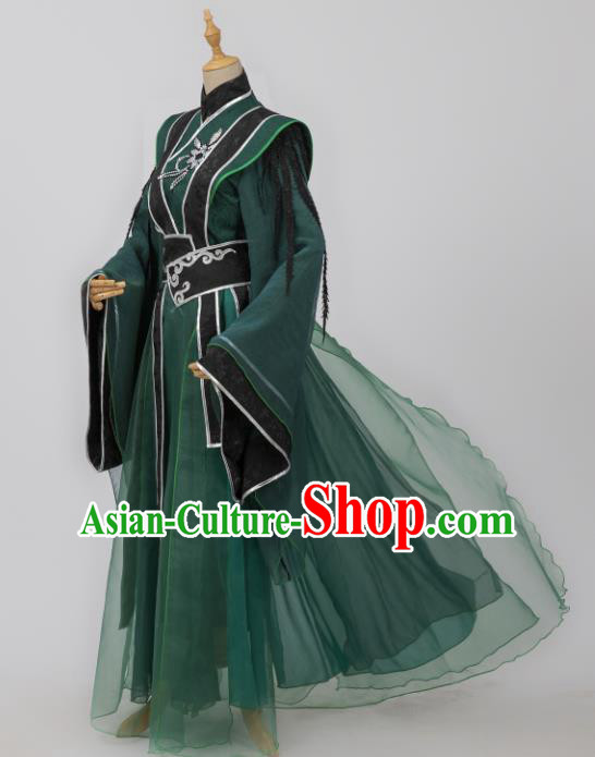 Traditional Chinese Cosplay Childe Prince Shen Qingqiu Costumes Ancient Swordsman Deep Green Garment Clothing for Men