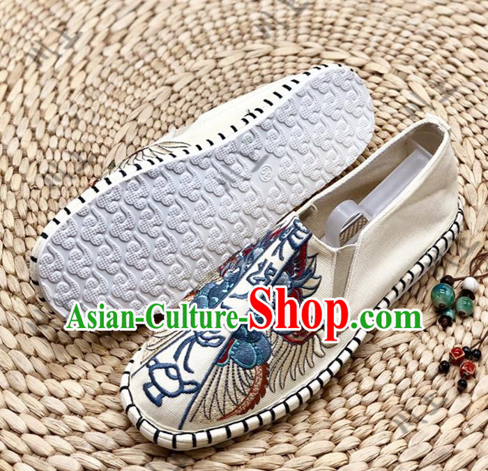 Chinese Traditional National Embroidery Beige Cloth Shoes Martial Arts Shoes Men Shoes Handmade Shoes Embroidered Shoes