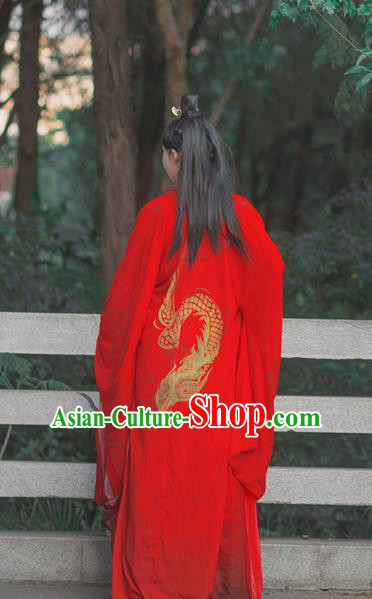 Traditional Chinese Jin Dynasty Noble Childe Wedding Costumes Ancient Swordsman Red Hanfu Clothing Complete Set