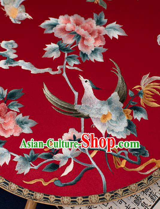 China Traditional Wedding Silk Fan Embroidered Phoenix Peony Palace Fan Handmade Hanfu Circular Fan