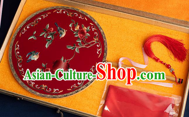 China Traditional Wedding Silk Fan Embroidered Phoenix Peony Palace Fan Handmade Hanfu Circular Fan