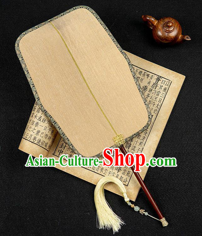 China Handmade Palace Fan Traditional Beige Silk Fan Hanfu Fan