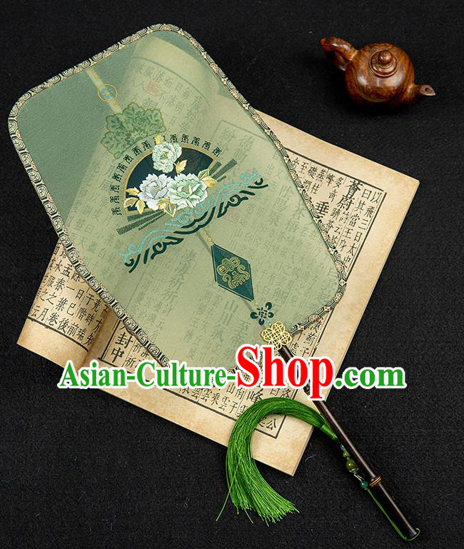 China Embroidered Hanfu Fan Handmade Palace Fan Traditional Green Silk Fan