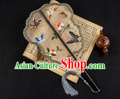 China Classical Hanfu Fan Handmade Palace Fan Traditional Ancient Princess Embroidered Butterfly Silk Fan