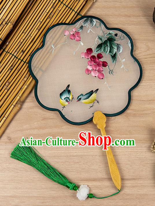 China Ancient Princess Palace Fan Classical Hanfu Silk Fan Handmade Traditional Embroidered Chick Fan