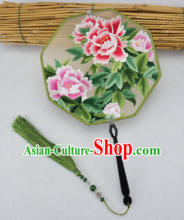 China Handmade Ancient Princess Palace Fan Traditional Embroidered Peony Fan Classical Hanfu Silk Fan