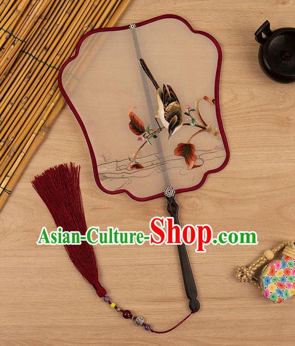 China Traditional Embroidered Bird Fan Classical Hanfu Accessories Silk Fan Handmade Ancient Princess Palace Fan