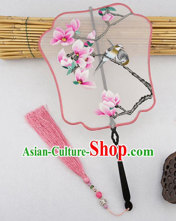 China Ancient Princess Palace Fan Silk Fan Handmade Classical Hanfu Accessories Traditional Embroidered Peach Blossom Fan