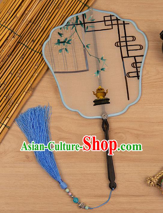 China Classical Hanfu Accessories Ancient Princess Palace Fan Handmade Silk Fan Traditional Embroidered Censer Fan