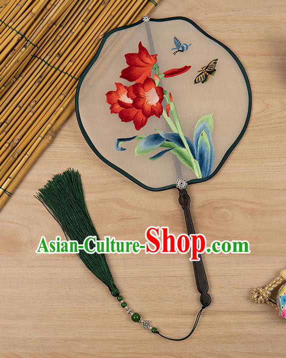 China Traditional Silk Fan Embroidered Orchids Fan Classical Hanfu Accessories Handmade Palace Fan