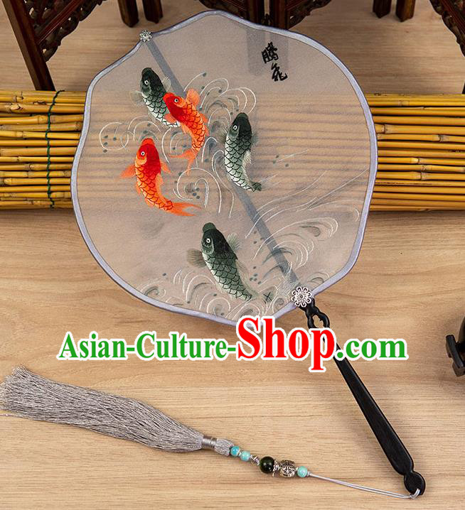 China Embroidered Carps Fan Classical Hanfu Accessories Handmade Palace Fan Traditional Silk Fan
