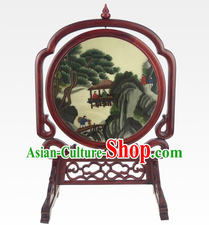 China Handmade Rosewood Table Ornament Traditional Embroidered Desk Screen