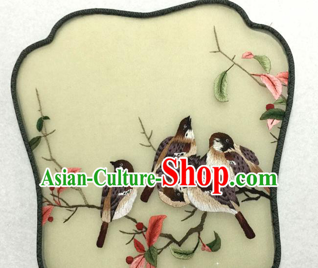 China Traditional Classical Dance Palace Fan Handmade Suzhou Embroidered Birds Silk Fan