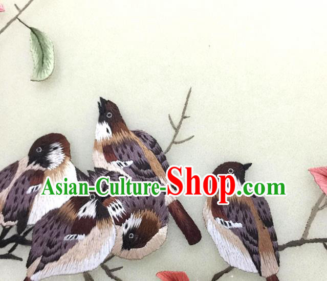 China Traditional Classical Dance Palace Fan Handmade Suzhou Embroidered Birds Silk Fan