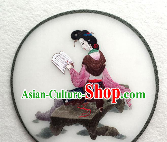 China Handmade Palace Fan Classical Dance Circular Fan Traditional Suzhou Embroidered Beauty Fan