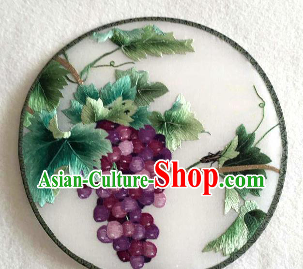 China Traditional Suzhou Embroidered Grape Fan Handmade Palace Fan Classical Dance Circular Silk Fan