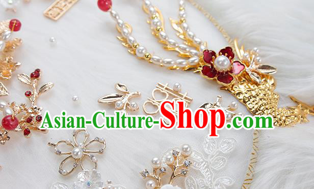 China Traditional Handmade Shell Plum Blossom Palace Fan Classical Wedding Golden Phoenix Circular Fan