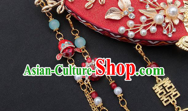 China Traditional Blueing Phoenix Red Fan Handmade Palace Fan Classical Wedding Circular Fan