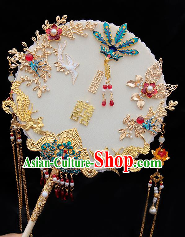 China Handmade Palace Fan Classical Wedding Circular Fan Traditional Blueing Phoenix Fan
