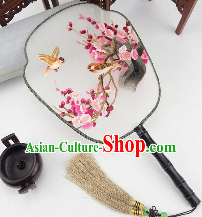 China Embroidered Plum Blossom Fan Handmade Rosewood Palace Fan Traditional Silk Fan