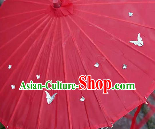 China Handmade Red Silk Umbrella Traditional Ribbon Tassel Umbrella