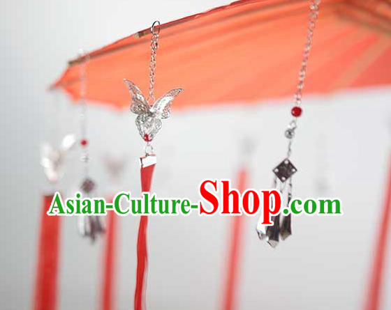 China Handmade Red Silk Umbrella Traditional Ribbon Tassel Umbrella