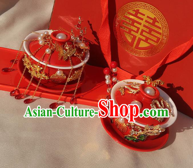 China Handmade Red Cups Traditional Wedding Tea Cups