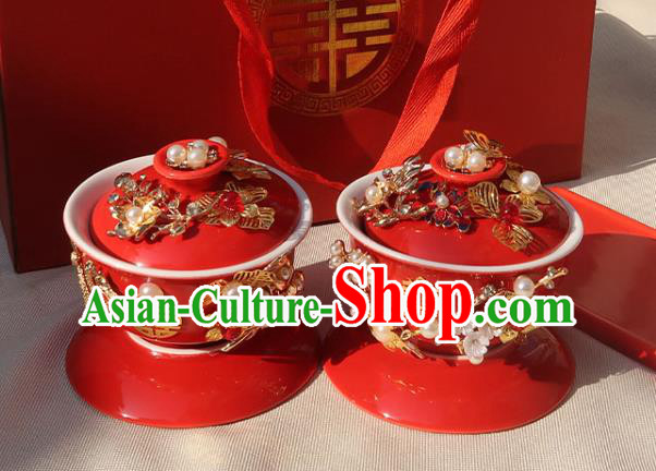 China Traditional Wedding Tea Cups Handmade Red Ceramics Cups