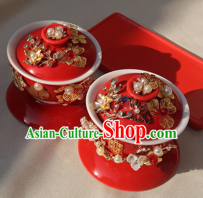 China Traditional Wedding Tea Cups Handmade Red Ceramics Cups