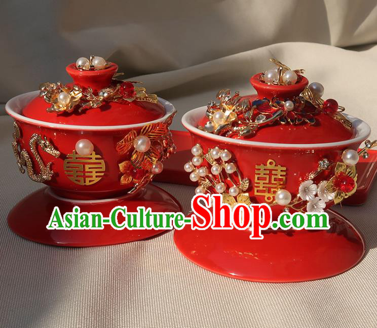 China Traditional Wedding Tea Cups Handmade Red Ceramics Cups