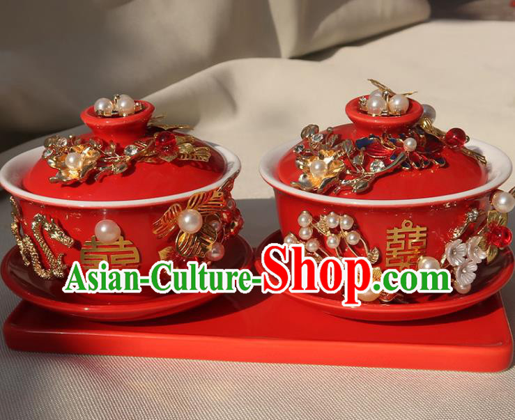 China Traditional Wedding Tea Cups Handmade Red Ceramics Cups