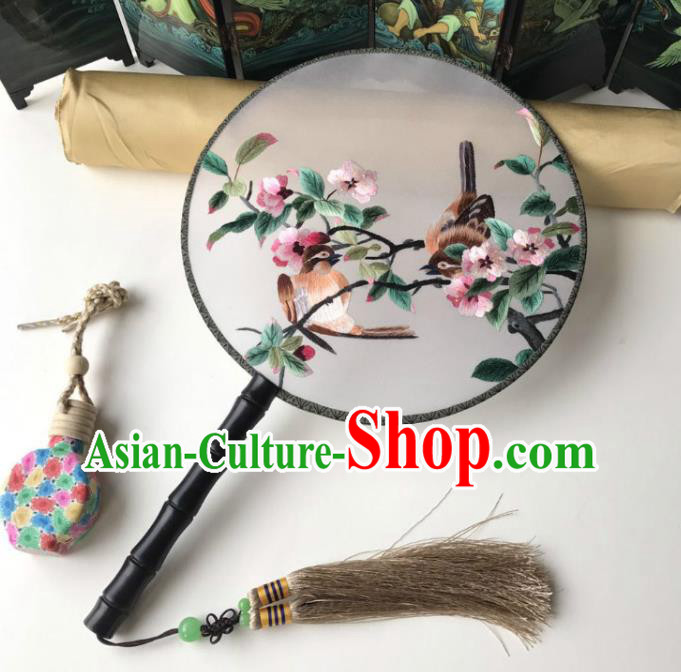 China Handmade Palace Fan Embroidered Silk Circular Fans Traditional Embroidery Begonia Hanfu Fan