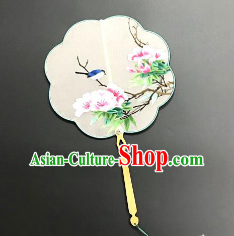 China Handmade Palace Fan Traditional Suzhou Embroidery Hanfu Fan Embroidered Peach Blossom Silk Fan
