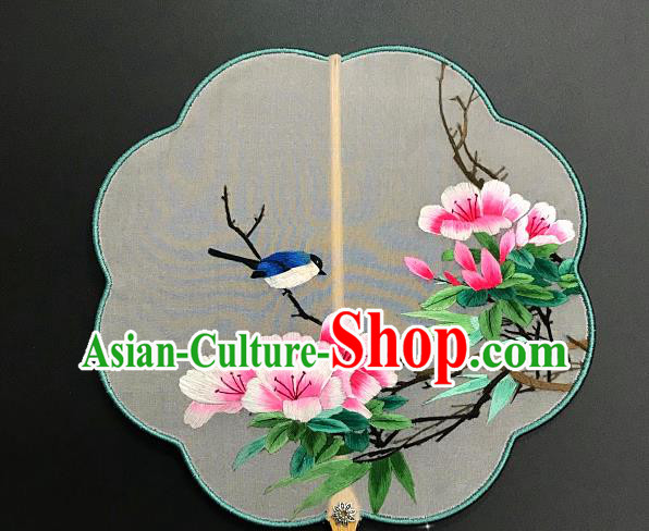 China Handmade Palace Fan Traditional Suzhou Embroidery Hanfu Fan Embroidered Peach Blossom Silk Fan