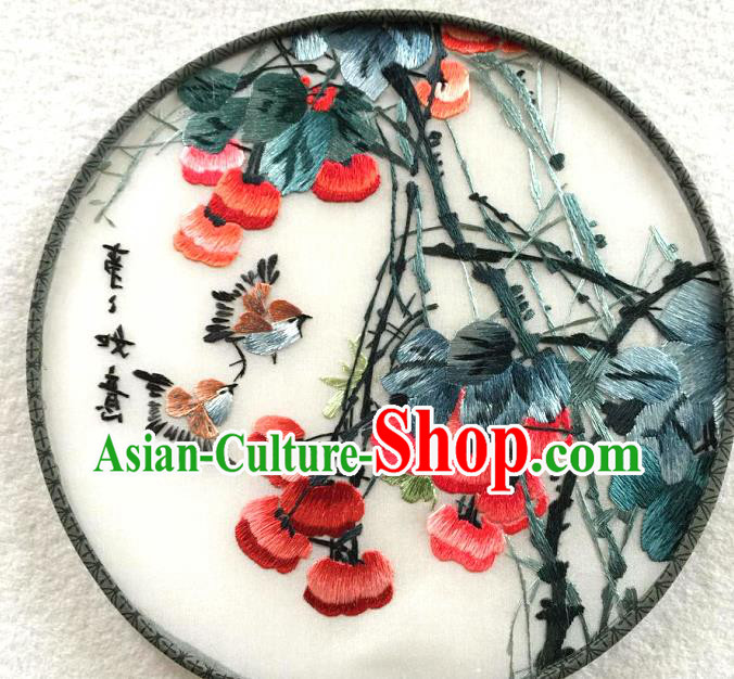 China Handmade Palace Fan Traditional Hanfu Circular Fan Embroidered Persimmon Silk Fan