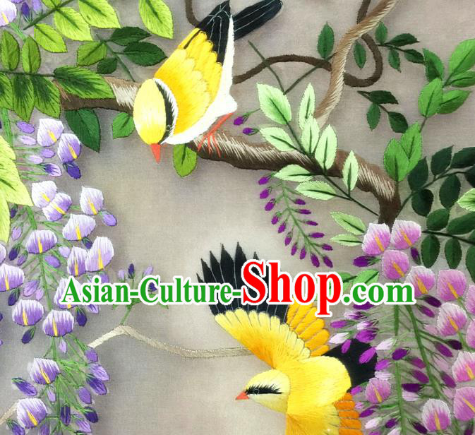 China Handmade Embroidered Wisteria Birds Palace Fan Traditional Hanfu Circular Fan Silk Fan