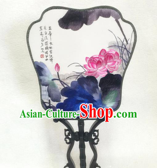 Handmade Embroidered Lotus Silk Fan China Palace Fan Traditional Classical Dance Hanfu Fan