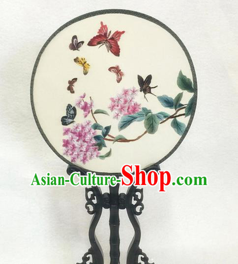 China Traditional Hanfu Circular Fan Classical Dance Palace Fan Handmade Embroidered Hydrangea Butterfly Silk Fan