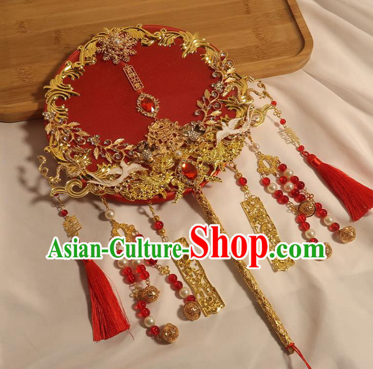 China Classical Dance Silk Fan Handmade Bride Palace Fan Traditional Wedding Circular Fan
